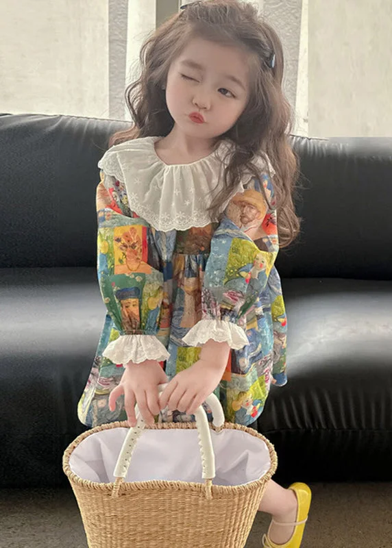 Cute Print Patchwork Kids Vacation Mid Dresses Fall SS1061 Casual floral dresses