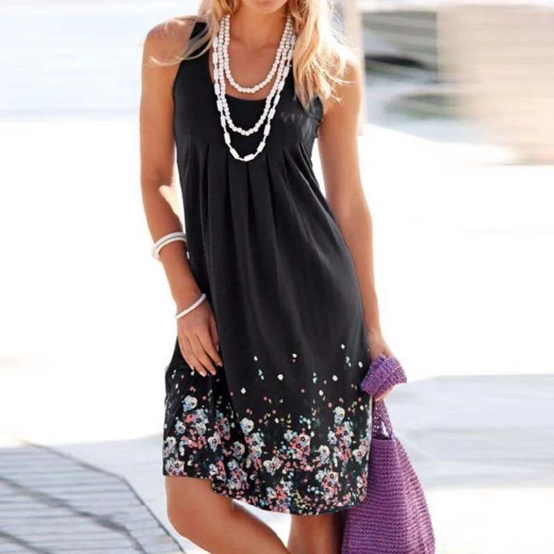 Women's Summer Casual O-Neck Beach Loose Dress With Print Midi floral dresses