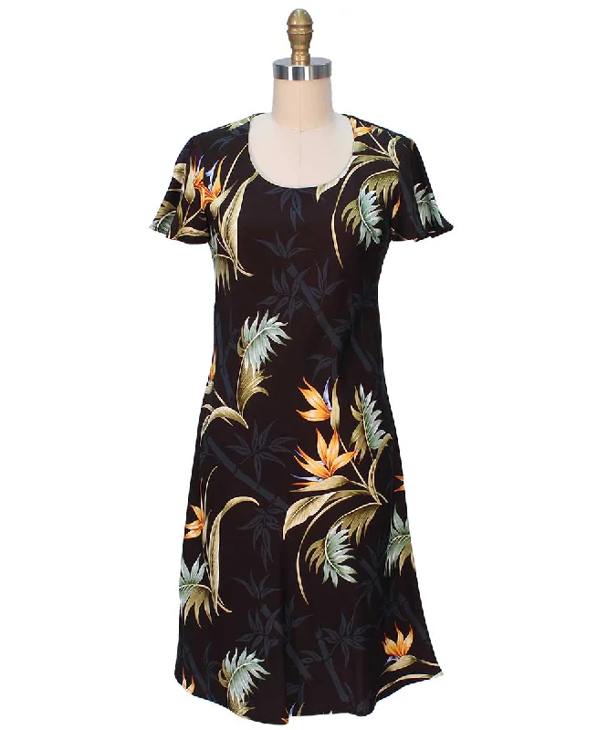 Bamboo Paradise Black A-Line Dress with Cap Sleeves Dark color unclassified dresses