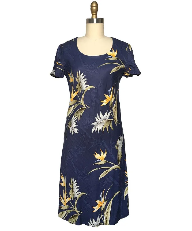 Bamboo Paradise Navy A-Line Dress with Cap Sleeves Satin unclassified dresses