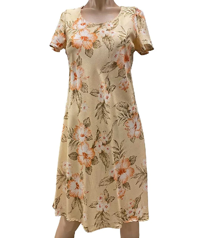 Hibiscus Garden Peach A-Line Dress with Cap Sleeves Spring unclassified dresses