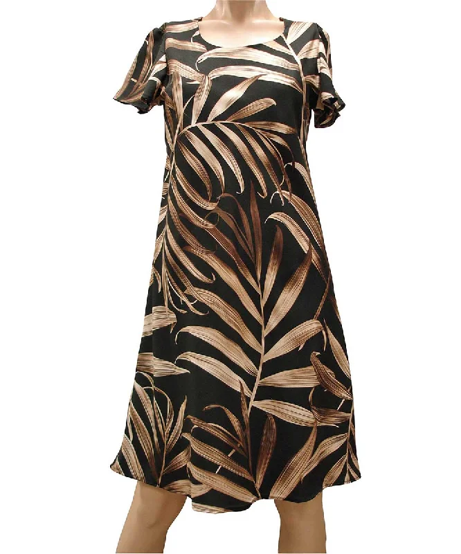 Palm Fronds Black A-Line Dress with Cap Sleeves Best-selling unclassified dresses