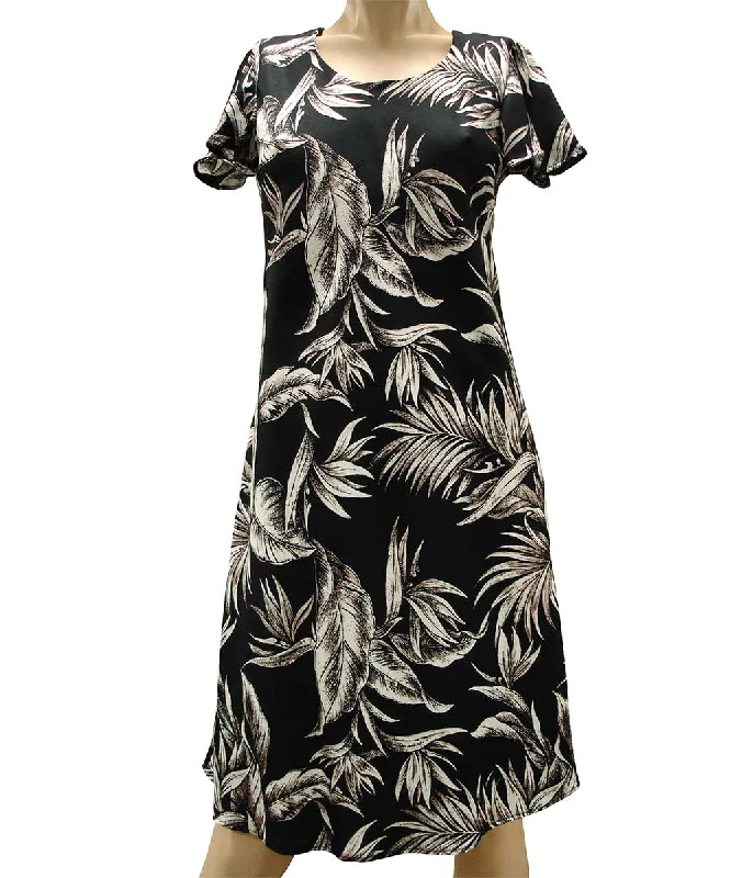 Tropical Paradise Black A-Line Dress with Cap Sleeves Chic unclassified dresses