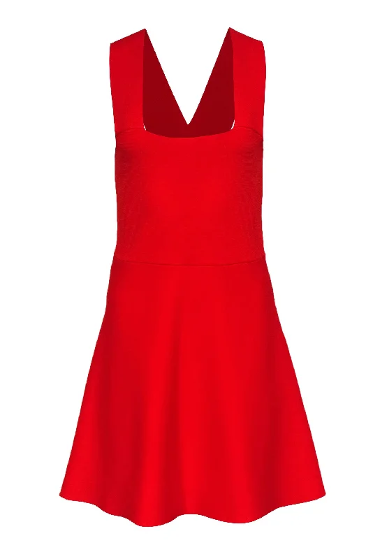 A.L.C. - Tomato Red Sleeveless Bandage Fit & Flare Dress Sz L Ruffled unclassified dresses