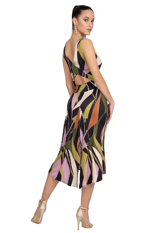 Abstract Print Crisscross Back Tango Dress With Center Back Slit Best-selling unclassified dresses