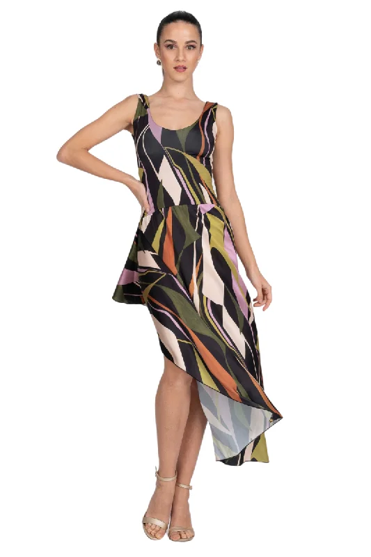 Abstract Print Tie Keyhole Back Tango Dress With Side Draping Women's unclassified dresses