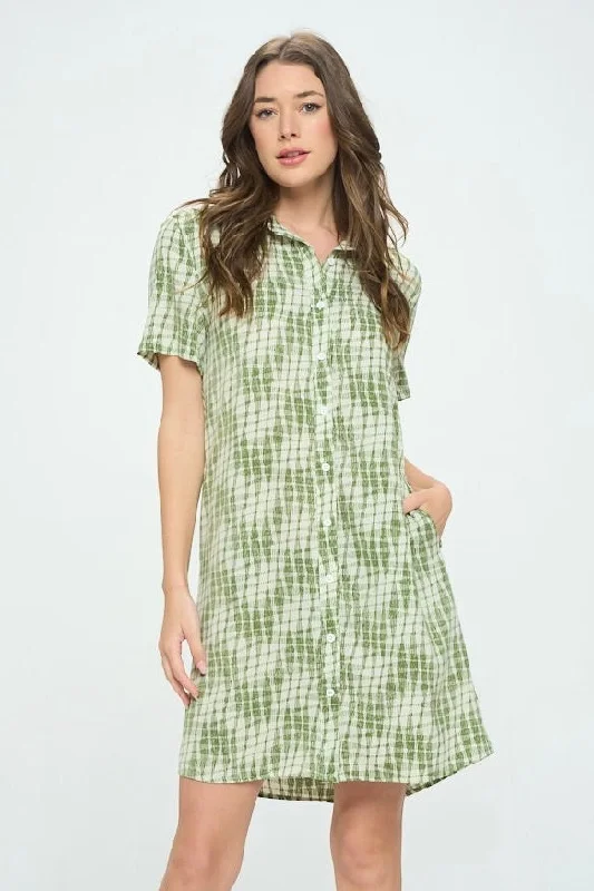 Abstract Wave Print Dress Green Holiday unclassified dresses