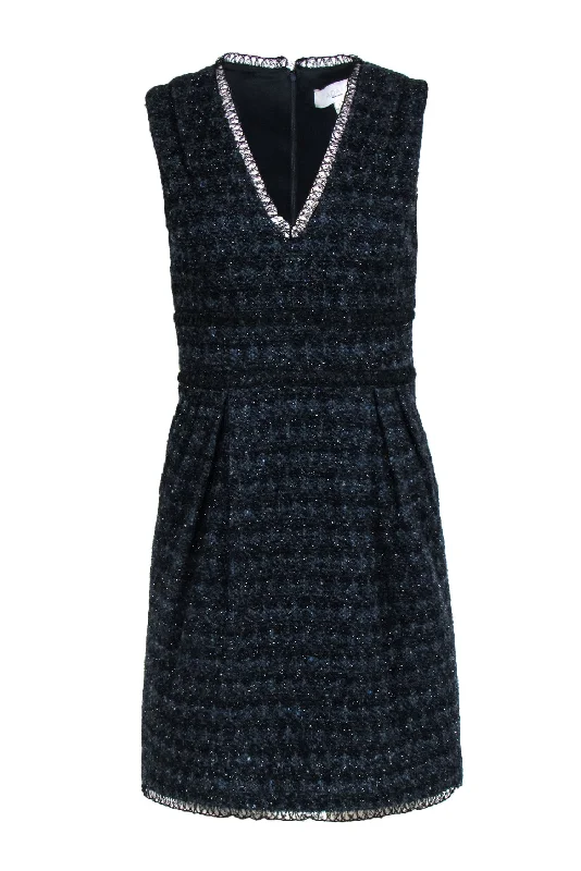 Adam Lippes - Black & Navy Tweed V-Neck Sheath Dress Sz 2 Lace unclassified dresses