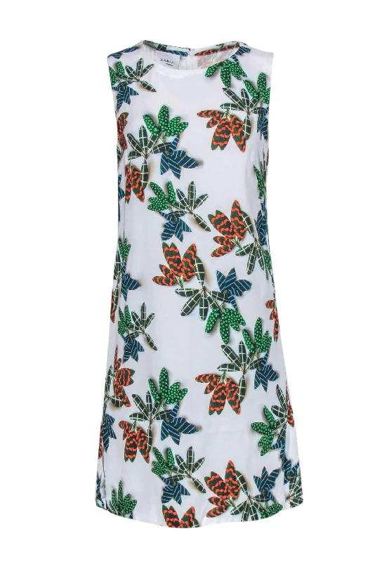 Akris Punto - White Sleeveless Shift Dress w/ Foliage Print Sz 8 Trendy new unclassified dresses