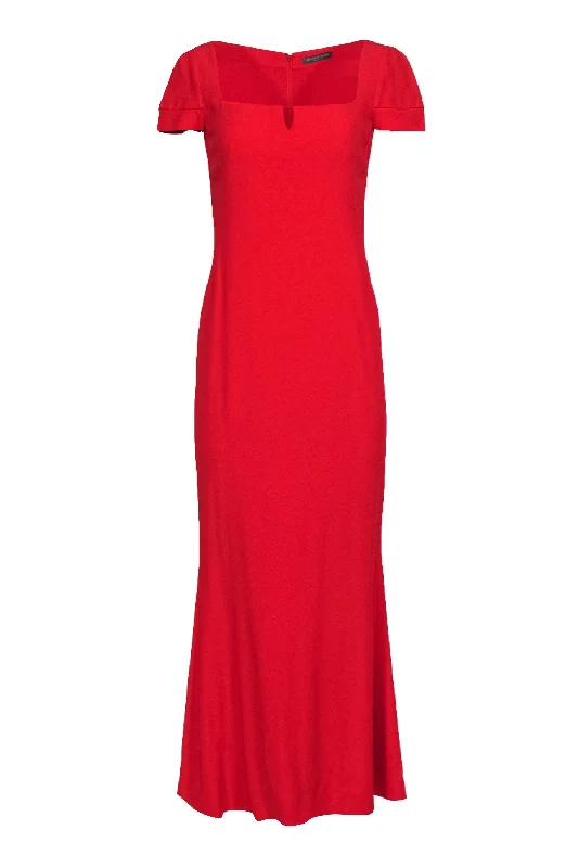 Alexander McQueen - Red Cap Sleeve Gown Sz 6 Satin unclassified dresses