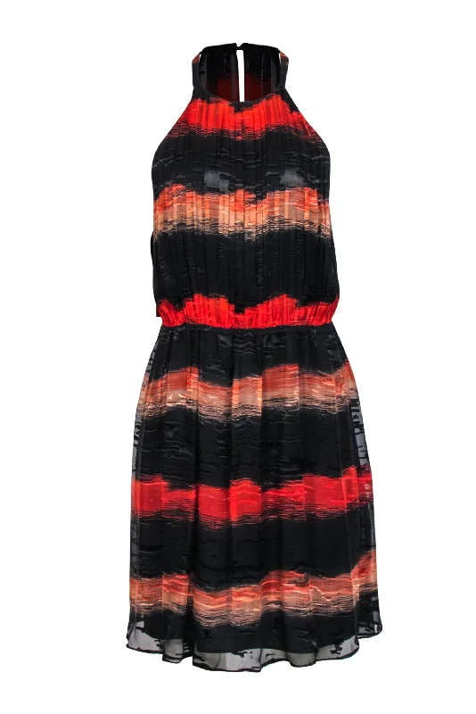 Alice & Olivia - Black & Red Ombre Striped Textured Fit & Flare Dress Sz 12 Pastel unclassified dresses