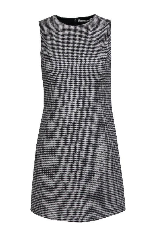 Alice & Olivia - White & Black Houndstooth Print Sleeveless Shift Dress Sz 0 Fashionable unclassified dresses