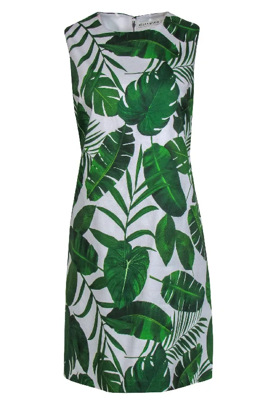 Alice & Olivia - White & Green Leaf Print Sleeveless Shift Dress Sz 12 Soft fabric unclassified dresses