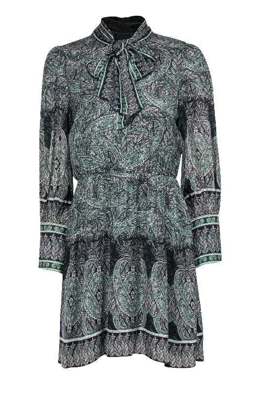 Alice & Olivia - Black, White & Green Paisley Print Dress Sz 6 Open-back unclassified dresses