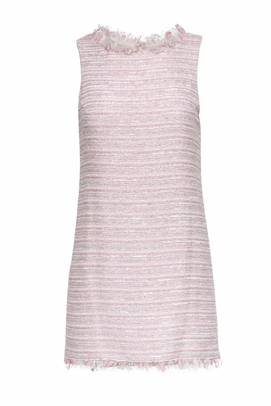 Alice & Olivia - Blush & White Metallic Tweed Shift Dress w/ Fringe Sz XS Women's unclassified dresses