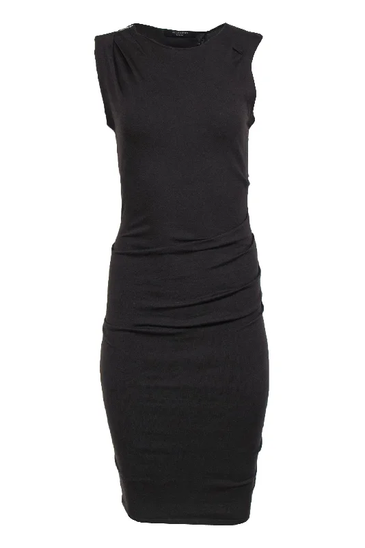 All Saints - Dark Brown Knit Ruched "Rina" Dress w/ Zippered Shoulder Sz M Neutral tone unclassified dresses