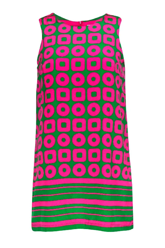 Amanda Uprichard - Neon Pink & Green Graphic Patterned Silk Shift Dress Sz S Breathable unclassified dresses