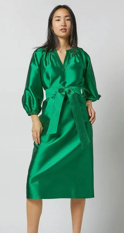 Ann Mashburn Trapunto Blouson Dress - Emerald Satin unclassified dresses