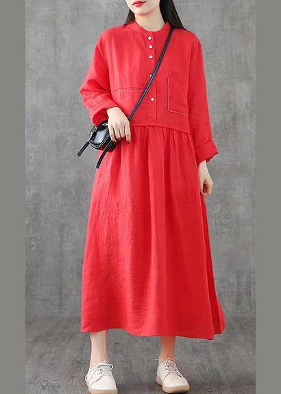 Art o neck patchwork linen Wardrobes Sewing red Dresses spring Discounted unclassified dresses