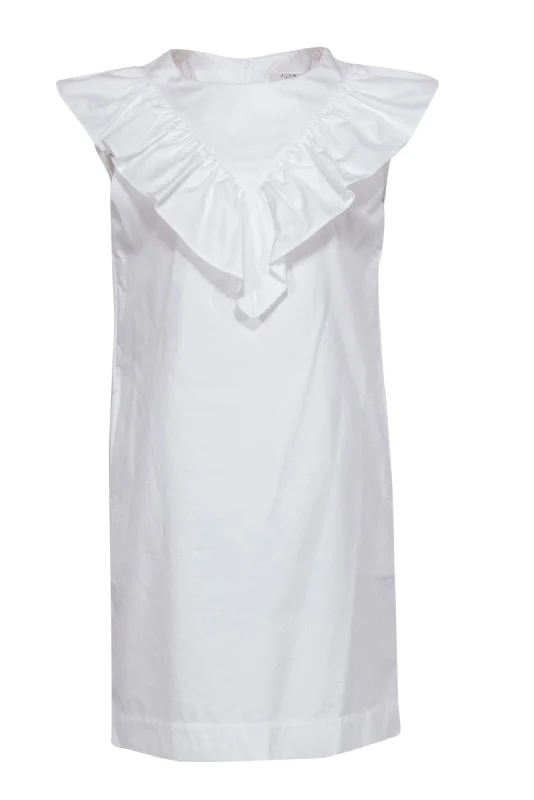 Atlantique - White Sleeveless Cotton Shift Dress w/ Ruffle Neckline Sz M Summer unclassified dresses