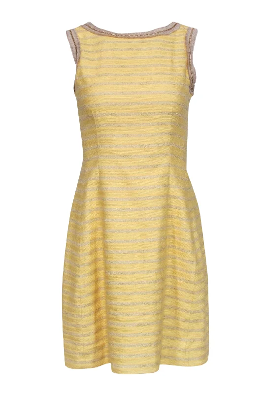 Badgley Mischka - Yellow Striped A-Line Dress w/ Chain Trim Sz 2 Plus size unclassified dresses