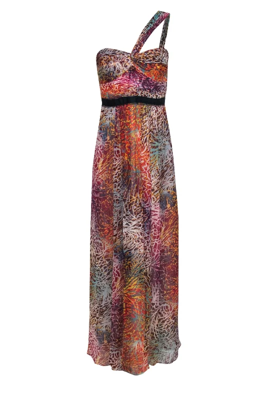 BCBG Max Azria - Multicolor Printed Metallic One-Shoulder Gown Sz 8 One-shoulder unclassified dresses