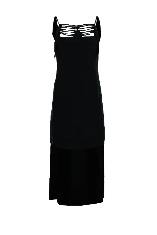 BCBG Max Azria - Black Silk High-Low Dress w/ Cutout & Scoop Back Sz XXS Lounge unclassified dresses