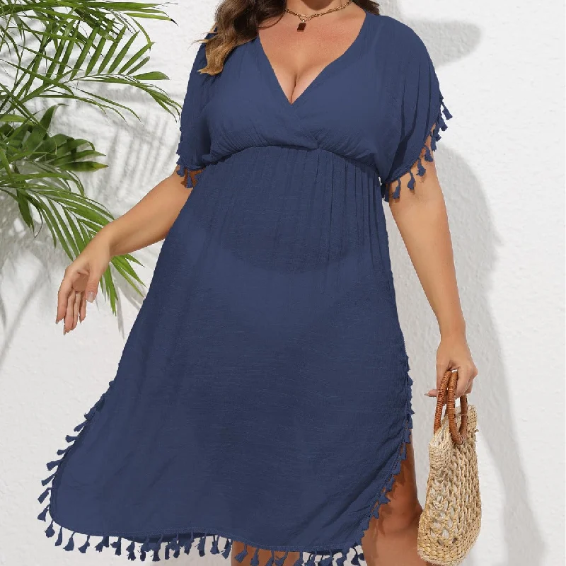 Beach Cover Up Tassel Stitching Deep V Plunge Waist Dress Trendy new unclassified dresses