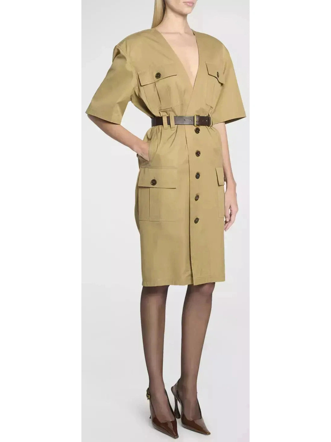 Belted Saharienne Safari Dress in Cotton Twill Date night unclassified dresses