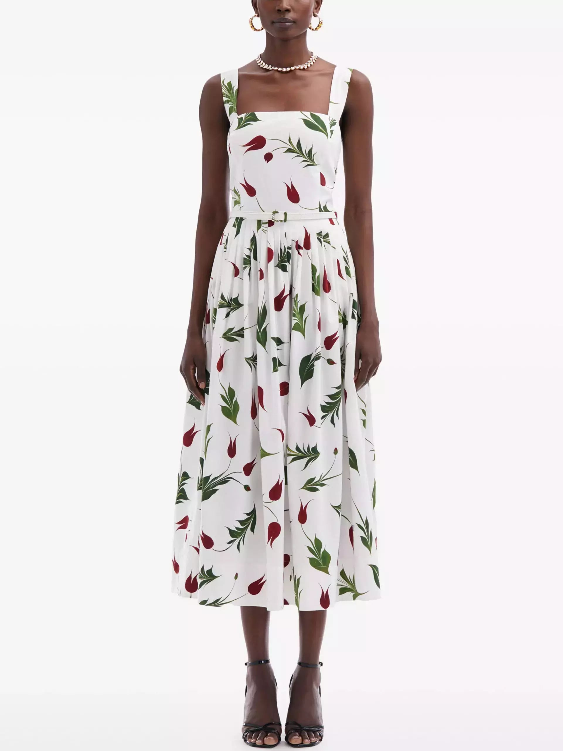 Belted Tulip Printed White Sundress Party unclassified dresses