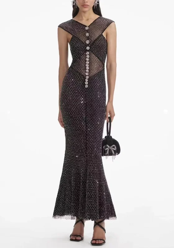 Black Fishnet Sleeveless Gown with Crystal Embellishments Elegant evening unclassified dresses