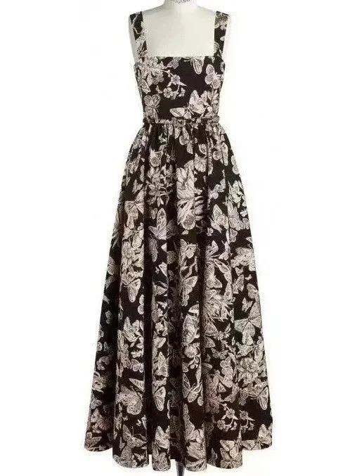 Black Technical Jacquard with Gold-Tone Allover Butterfly Motif Belted Dress Festival unclassified dresses