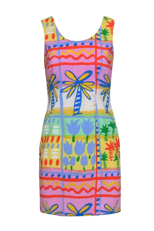 Bloomingdale's - Purple, Blue & Yellow Tropical Print Silk Dress Sz 6P Club unclassified dresses