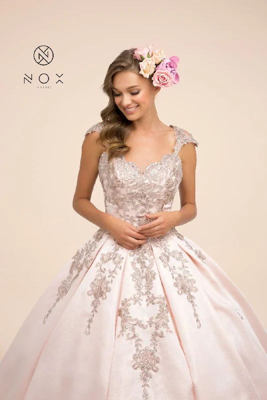 Blush Pink Cap Sleeve Embroidered Ball Gown by Nox Anabel -U801 Affordable unclassified dresses