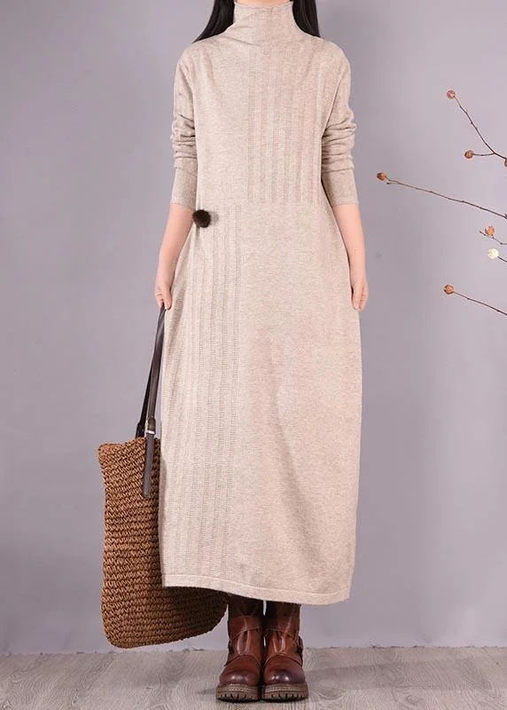 Bohemian High Neck Spring Dresses Wardrobes Beige Dress Budget-friendly unclassified dresses