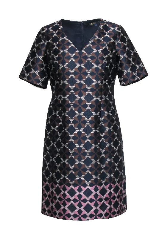 Brooks Brothers - Navy & Brown Geometric Star Print Dress Sz 8 Cocktail unclassified dresses