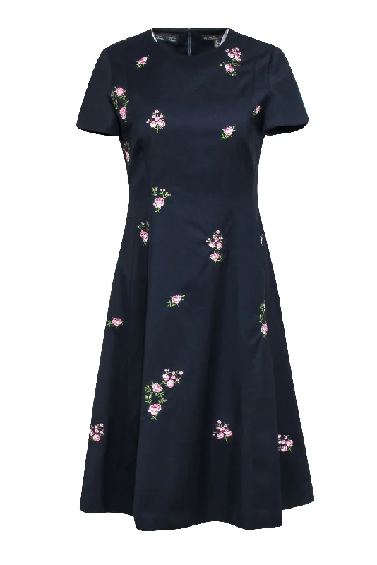 Brooks Brothers - Navy Wool Dress w/ Embroidered Roses Sz 8P Wedding guest unclassified dresses