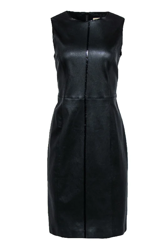 Burberry - Black Leather Sleeveless Paneled Sheath Dress Sz 12 Minimalist unclassified dresses