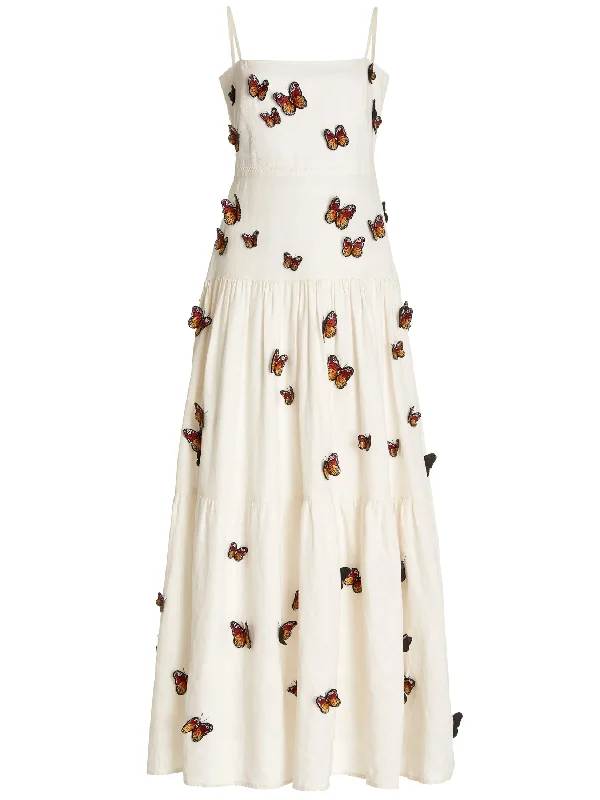 Butterfly Monarca Appliquéd Tiered Linen Dress Velvet unclassified dresses