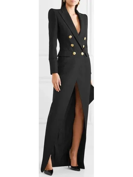 Button-Embellished Double-Breasted Dress, Black Velvet unclassified dresses