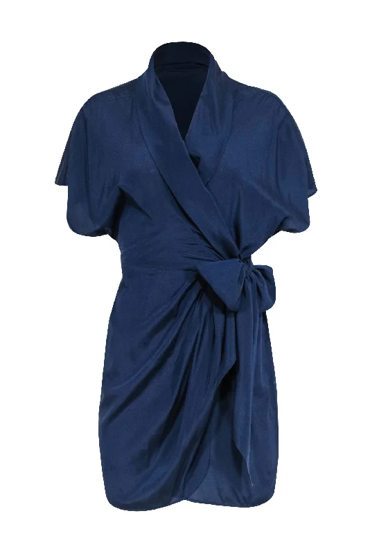 Calypso - Navy Crepe Silk Wrap Dress w/ Tie Sz S Elegant evening unclassified dresses