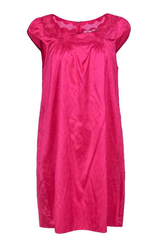 Calypso - Hot Pink Silk Shift Dress w/ Mesh Inserts Sz S Boho unclassified dresses