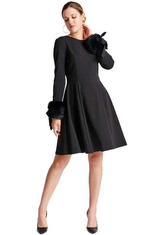 Caroline Dress - Crepe fit & flare dress with faux fur cuffs Casual unclassified dresses