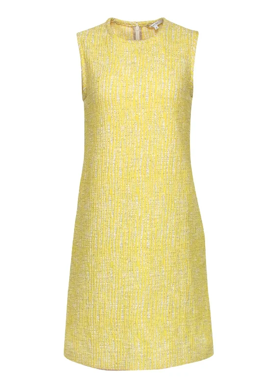 Carven - Yellow Sleeveless Tweed Shift Dress w/ Pockets Sz 8 Satin unclassified dresses