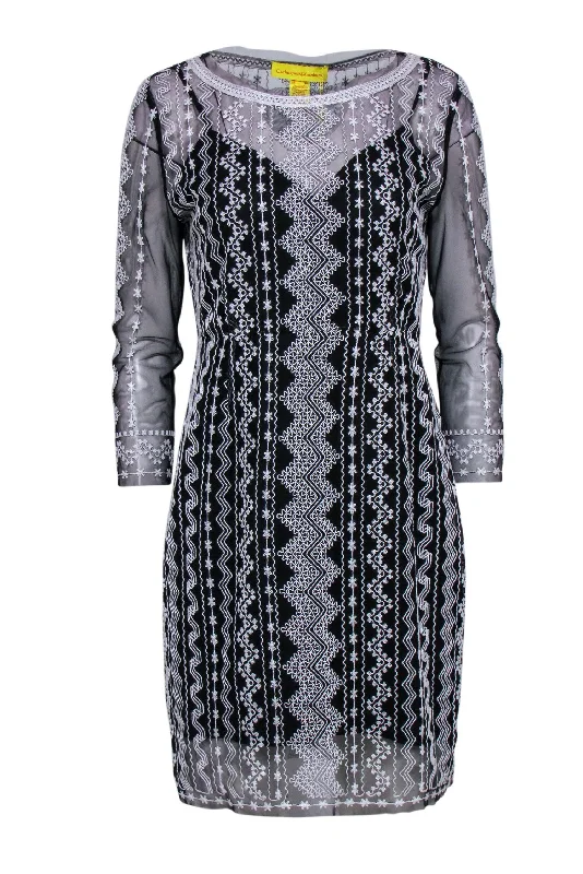 Catherine Malandrino - Black & White Embroidered Sheer Dress Sz 10 Boho unclassified dresses