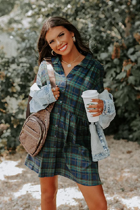 Cheery Mood Plaid Tunic Dress In Green Embroidered unclassified dresses