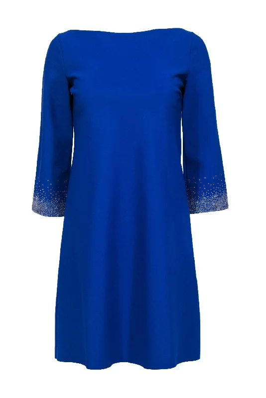 Chiara Boni - Royal Blue Cropped Sleeve Shift Dress w/ Rhinestones Sz 12 Beaded unclassified dresses