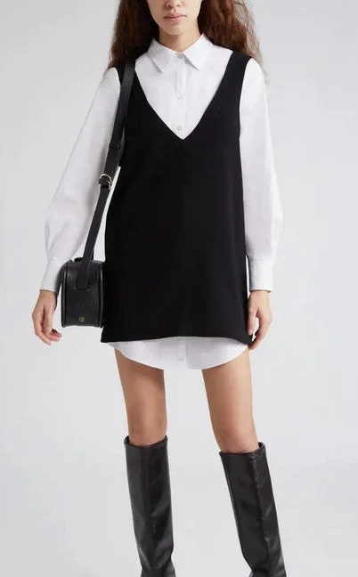 Cinq a Sept Poplin & Crepe Catilina Dress - Black/White Beaded unclassified dresses