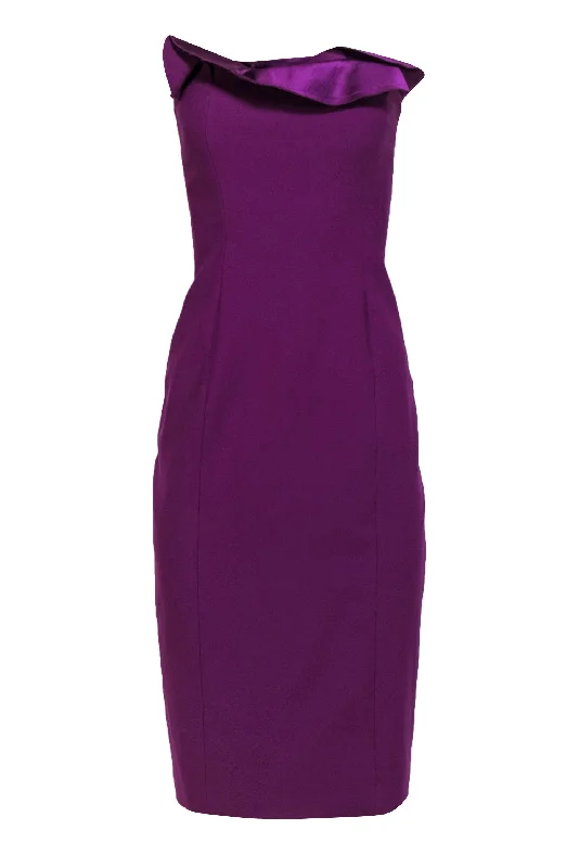 Cinq a Sept - Purple Strapless Sheath Dress w/ Satin Ruffles Sz 10 Printed unclassified dresses