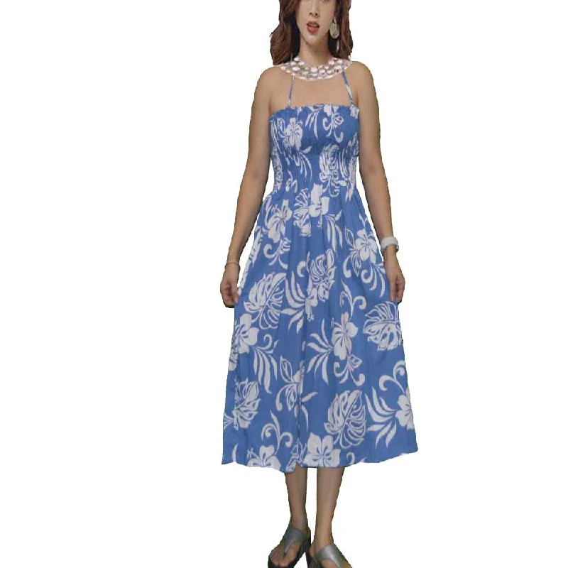 Classic Hibiscus Blue Tube Top Hawaiian Dress Flowy unclassified dresses